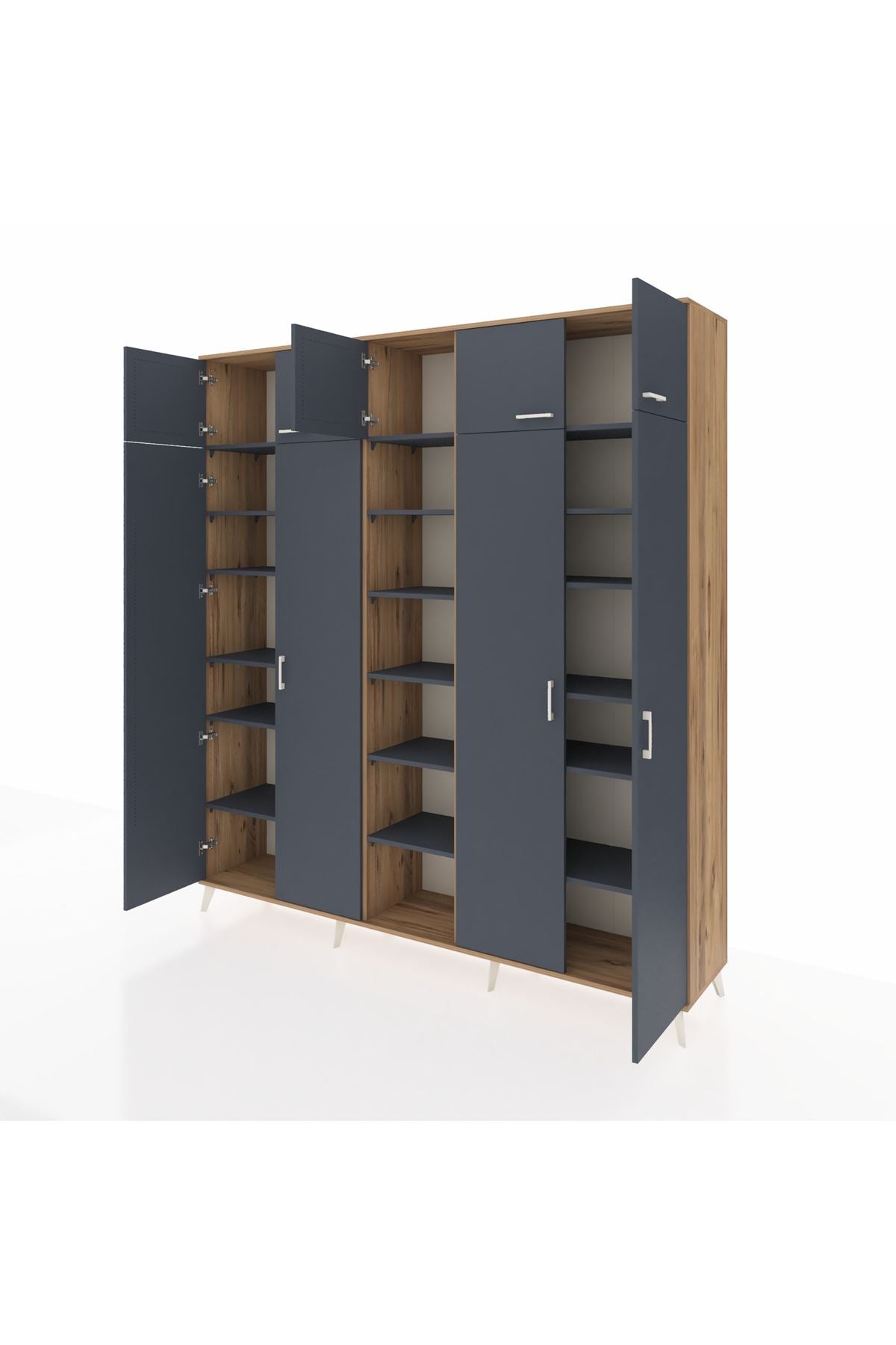 Hyperion Dolap 18 Raflı 9 Kapaklı 220x44x243 Çam-Antrasit/Antrasit