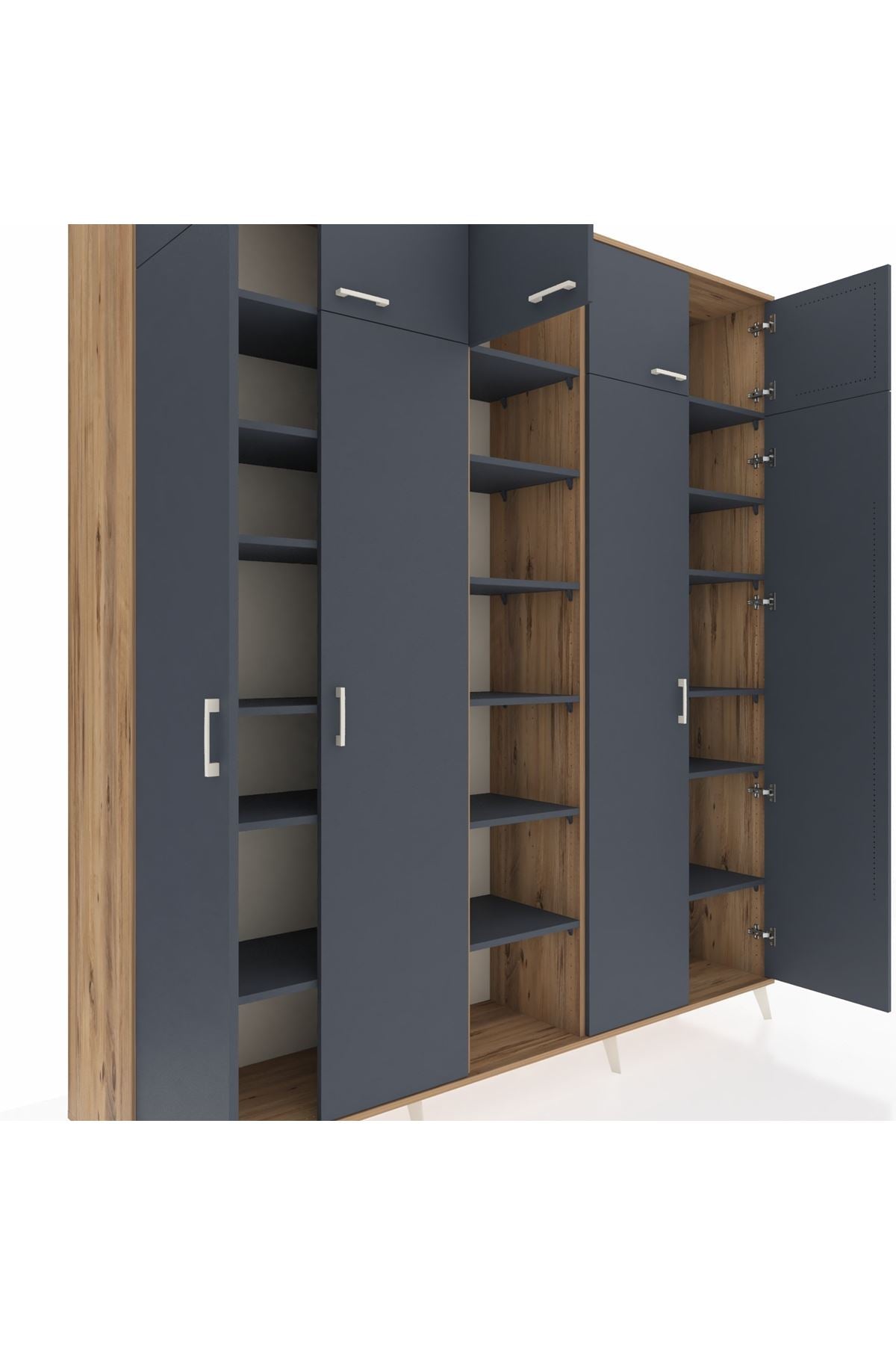 Hyperion Dolap 18 Raflı 9 Kapaklı 220x44x243 Çam-Antrasit/Antrasit