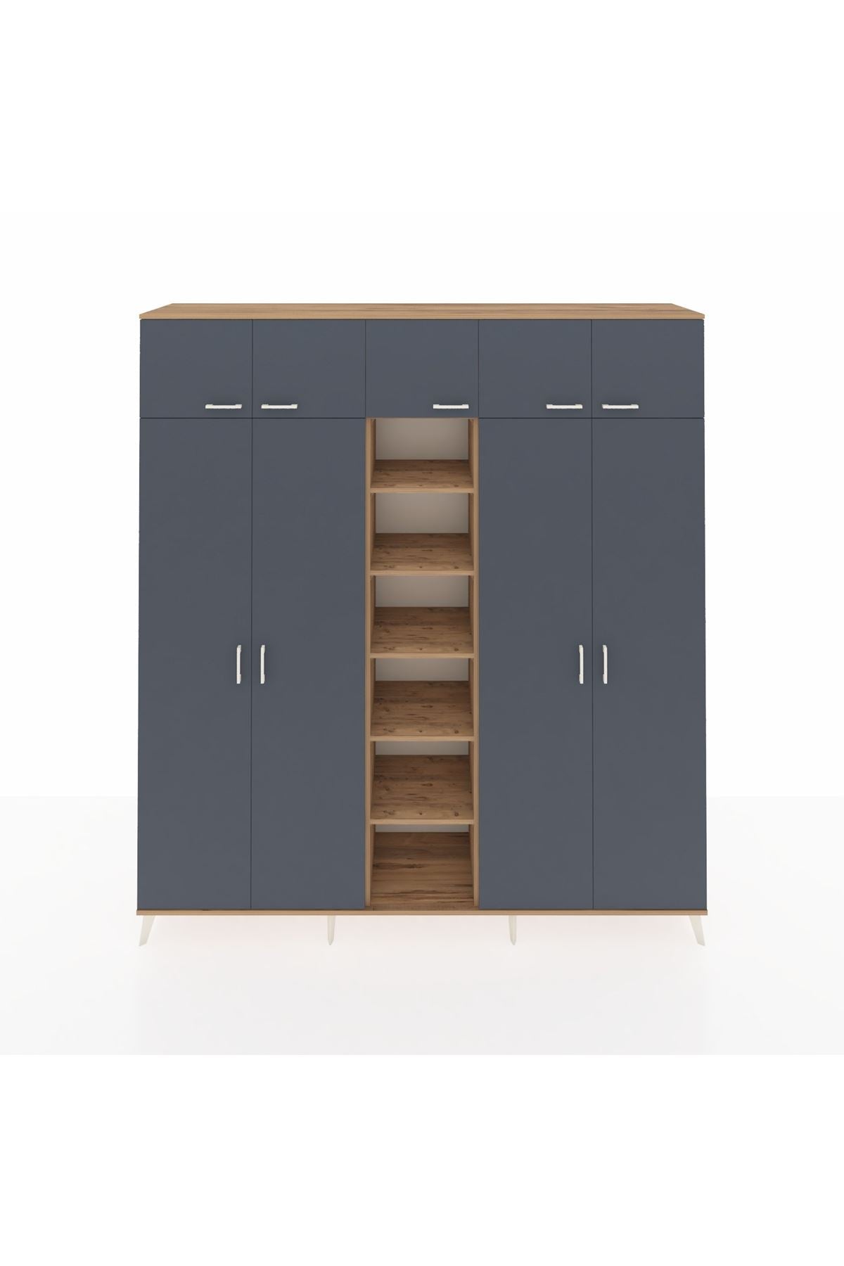 Hyperion Dolap 18 Raflı 9 Kapaklı 220x44x243 Çam-Antrasit/Çam