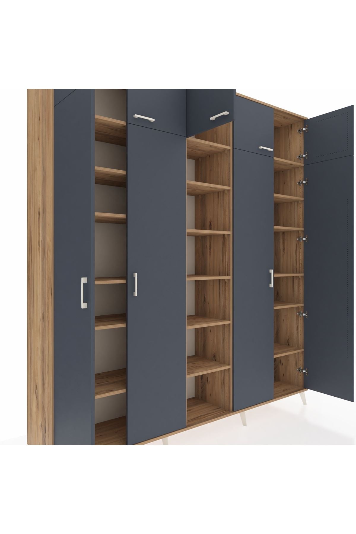 Hyperion Dolap 18 Raflı 9 Kapaklı 220x44x243 Çam-Antrasit/Çam