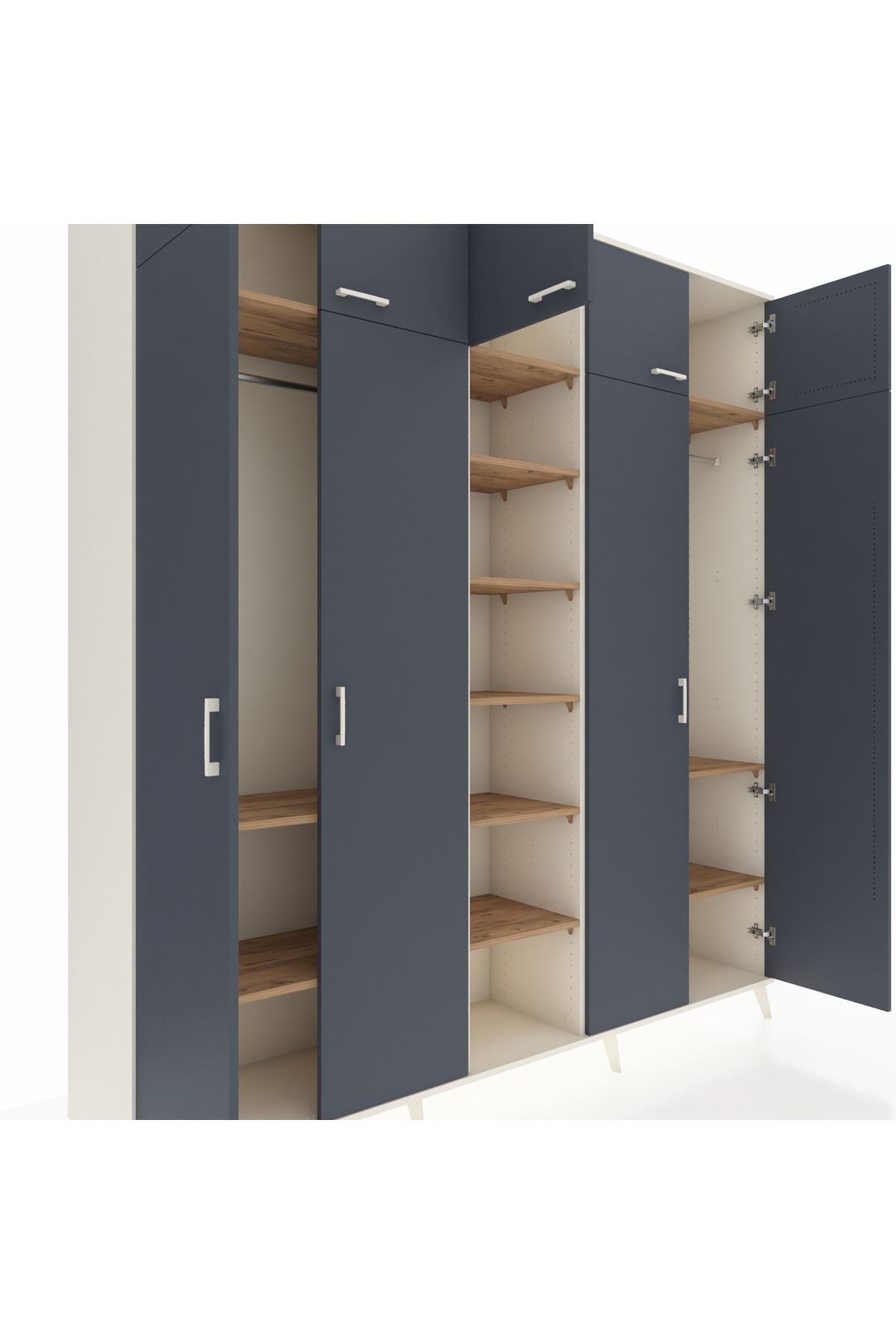 Hyperion Dolap 12 Raflı 9 Kapaklı 2 Askılı 220x44x243 Aytaşı-Antrasit/Çam