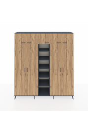 Hyperion Dolap 12 Raflı 9 Kapaklı 2 Askılı 220x44x243 Antrasit-Çam/Antrasit