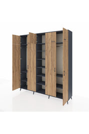 Hyperion Dolap 12 Raflı 9 Kapaklı 2 Askılı 220x44x243 Antrasit-Çam/Antrasit