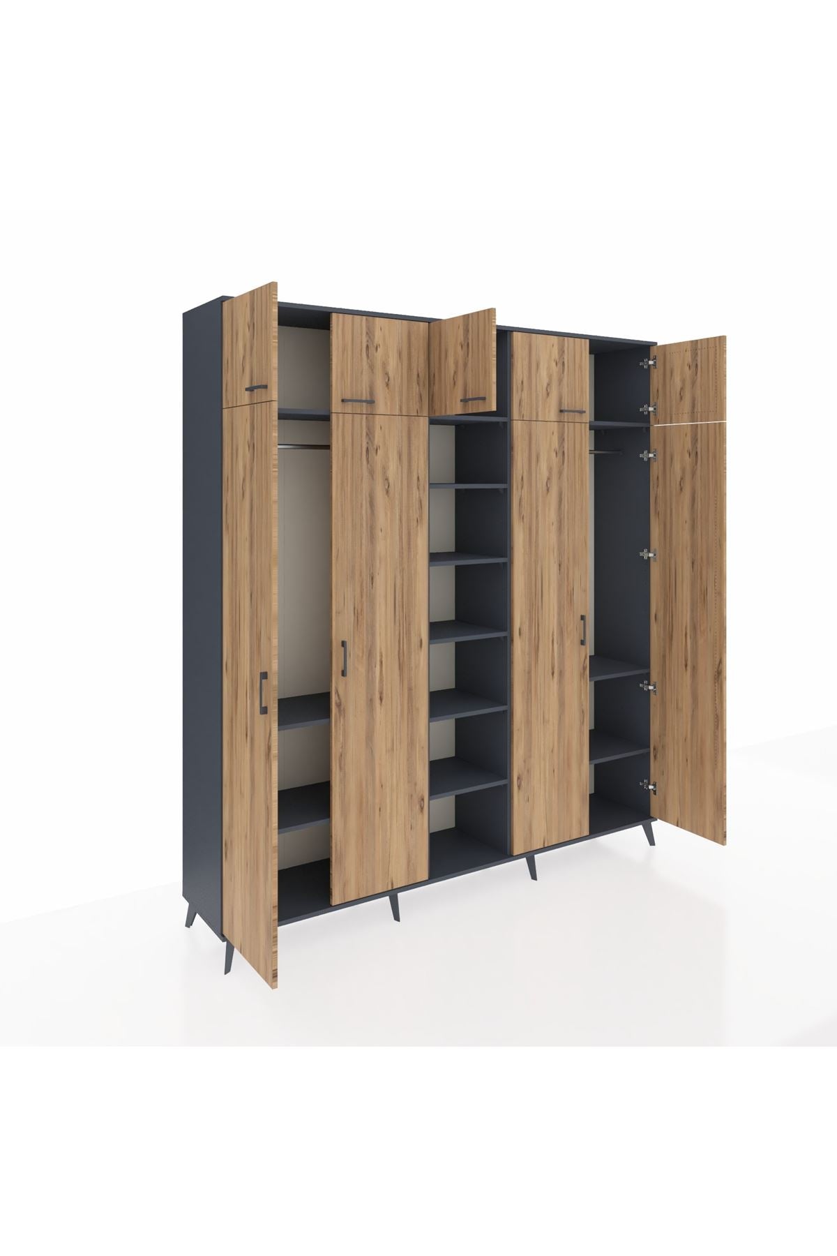 Hyperion Dolap 12 Raflı 9 Kapaklı 2 Askılı 220x44x243 Antrasit-Çam/Antrasit