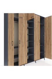 Hyperion Dolap 12 Raflı 9 Kapaklı 2 Askılı 220x44x243 Antrasit-Çam/Antrasit