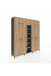 Hyperion Dolap 12 Raflı 9 Kapaklı 2 Askılı 220x44x243 Antrasit-Çam/Çam
