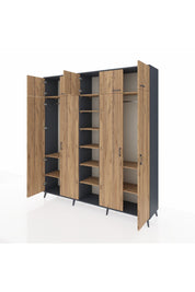 Hyperion Dolap 12 Raflı 9 Kapaklı 2 Askılı 220x44x243 Antrasit-Çam/Çam