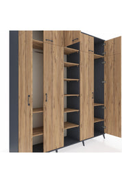 Hyperion Dolap 12 Raflı 9 Kapaklı 2 Askılı 220x44x243 Antrasit-Çam/Çam