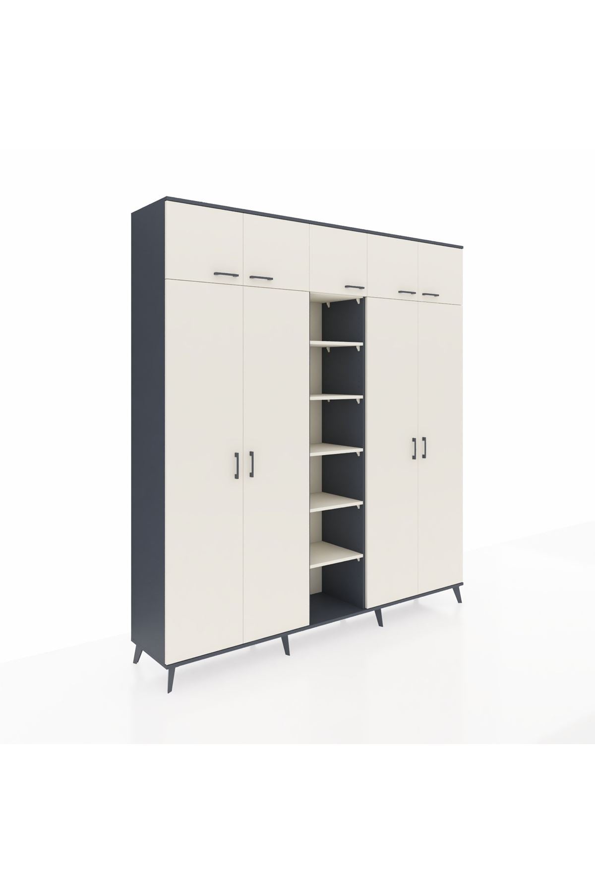 Hyperion Dolap 12 Raflı 9 Kapaklı 2 Askılı 220x44x243 Antrasit-Aytaşı/Aytaşı