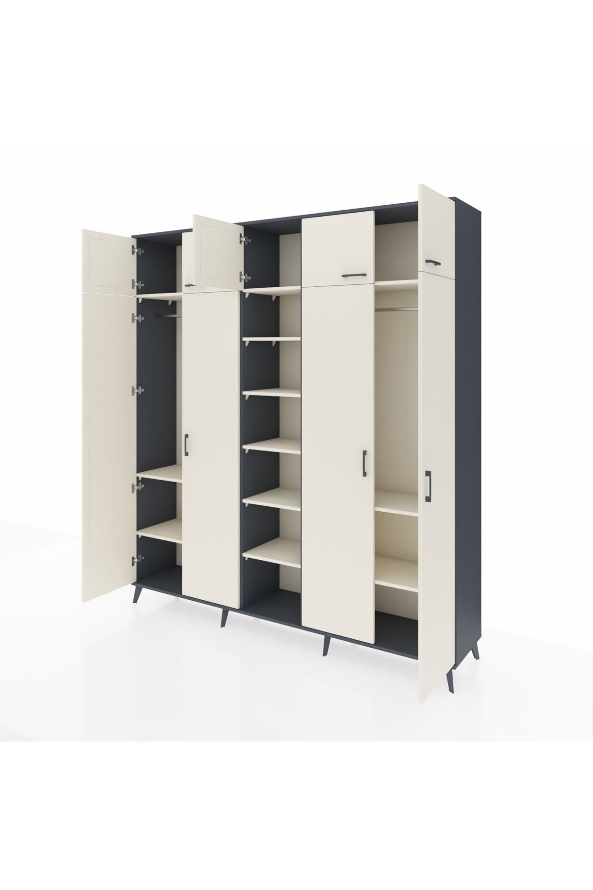 Hyperion Dolap 12 Raflı 9 Kapaklı 2 Askılı 220x44x243 Antrasit-Aytaşı/Aytaşı