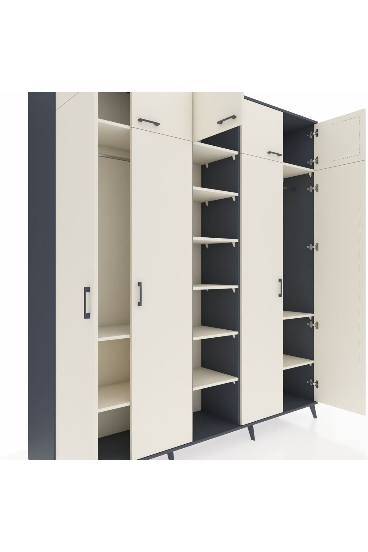 Hyperion Dolap 12 Raflı 9 Kapaklı 2 Askılı 220x44x243 Antrasit-Aytaşı/Aytaşı