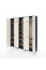 Hyperion Dolap 12 Raflı 9 Kapaklı 2 Askılı 220x44x243 Antrasit-Aytaşı/Çam