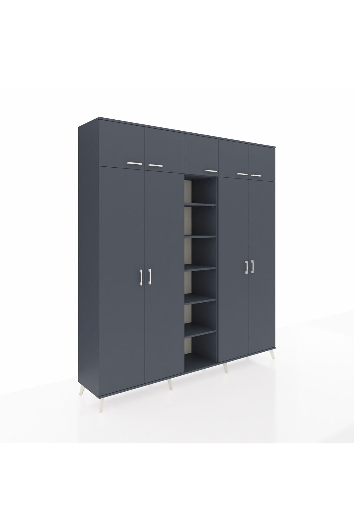 Hyperion Dolap 12 Raflı 9 Kapaklı 2 Askılı 220x44x243 Antrasit-Antrasit/Antrasit