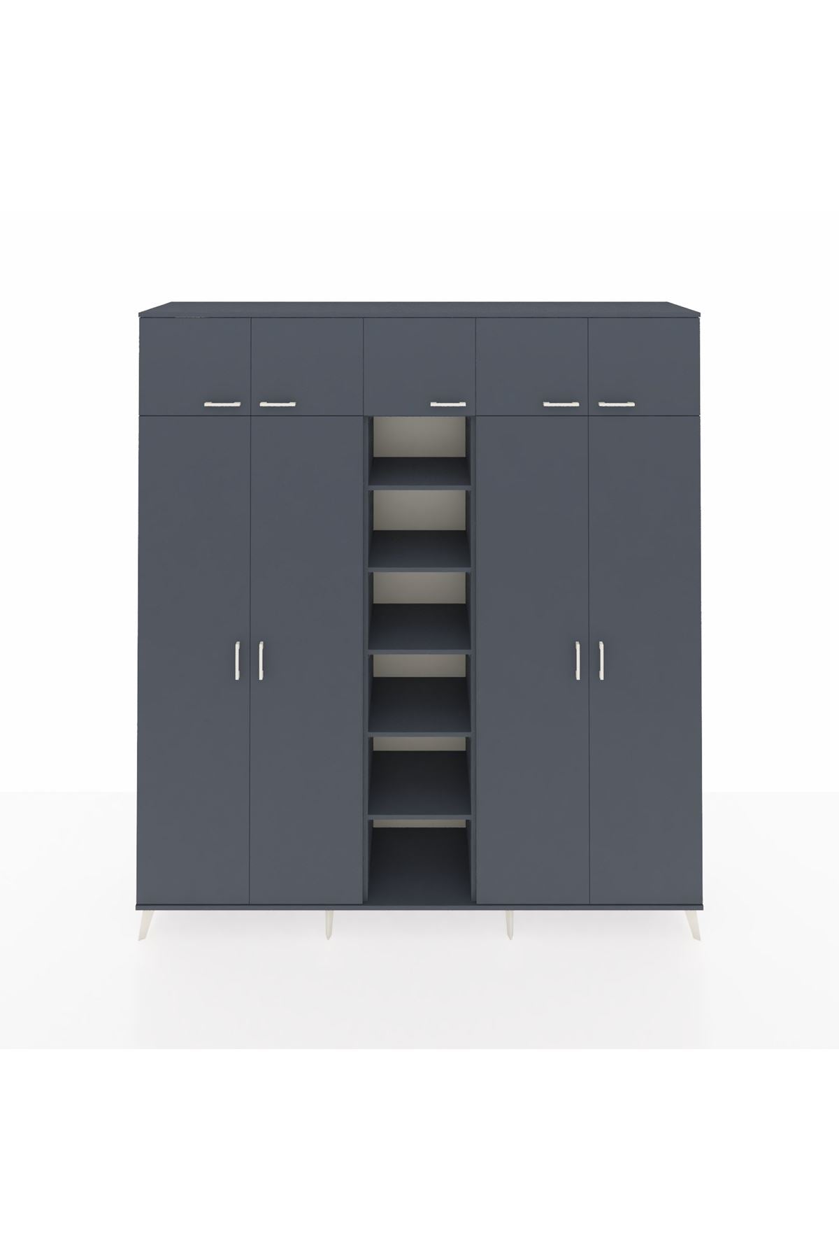 Hyperion Dolap 12 Raflı 9 Kapaklı 2 Askılı 220x44x243 Antrasit-Antrasit/Antrasit