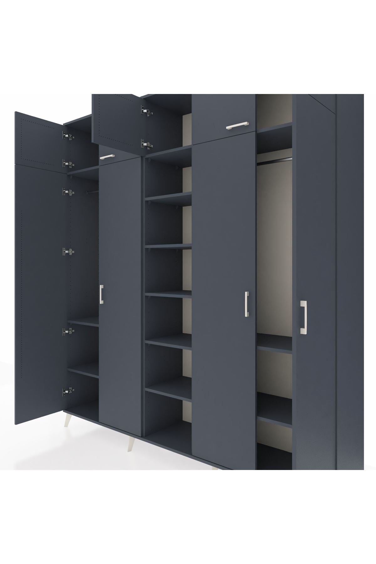 Hyperion Dolap 12 Raflı 9 Kapaklı 2 Askılı 220x44x243 Antrasit-Antrasit/Antrasit