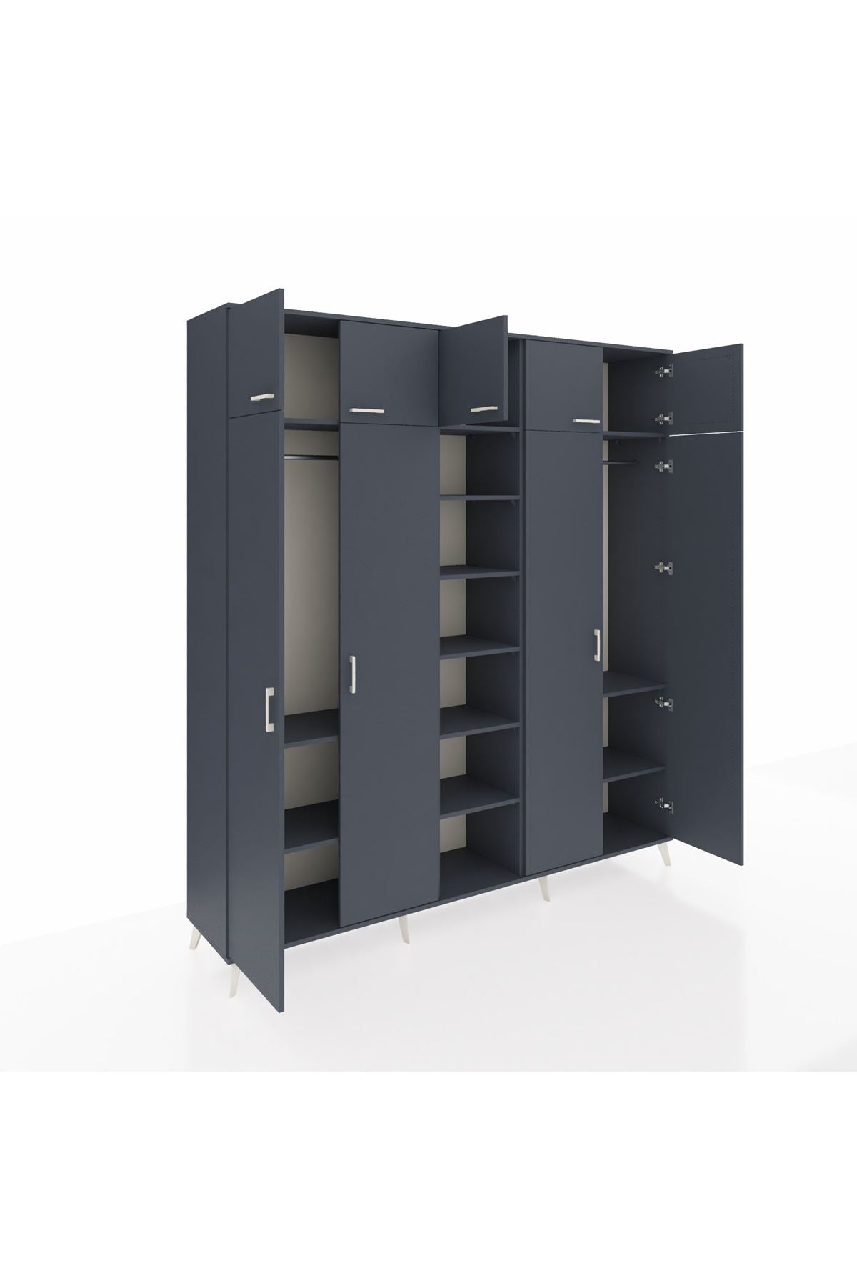 Hyperion Dolap 12 Raflı 9 Kapaklı 2 Askılı 220x44x243 Antrasit-Antrasit/Antrasit