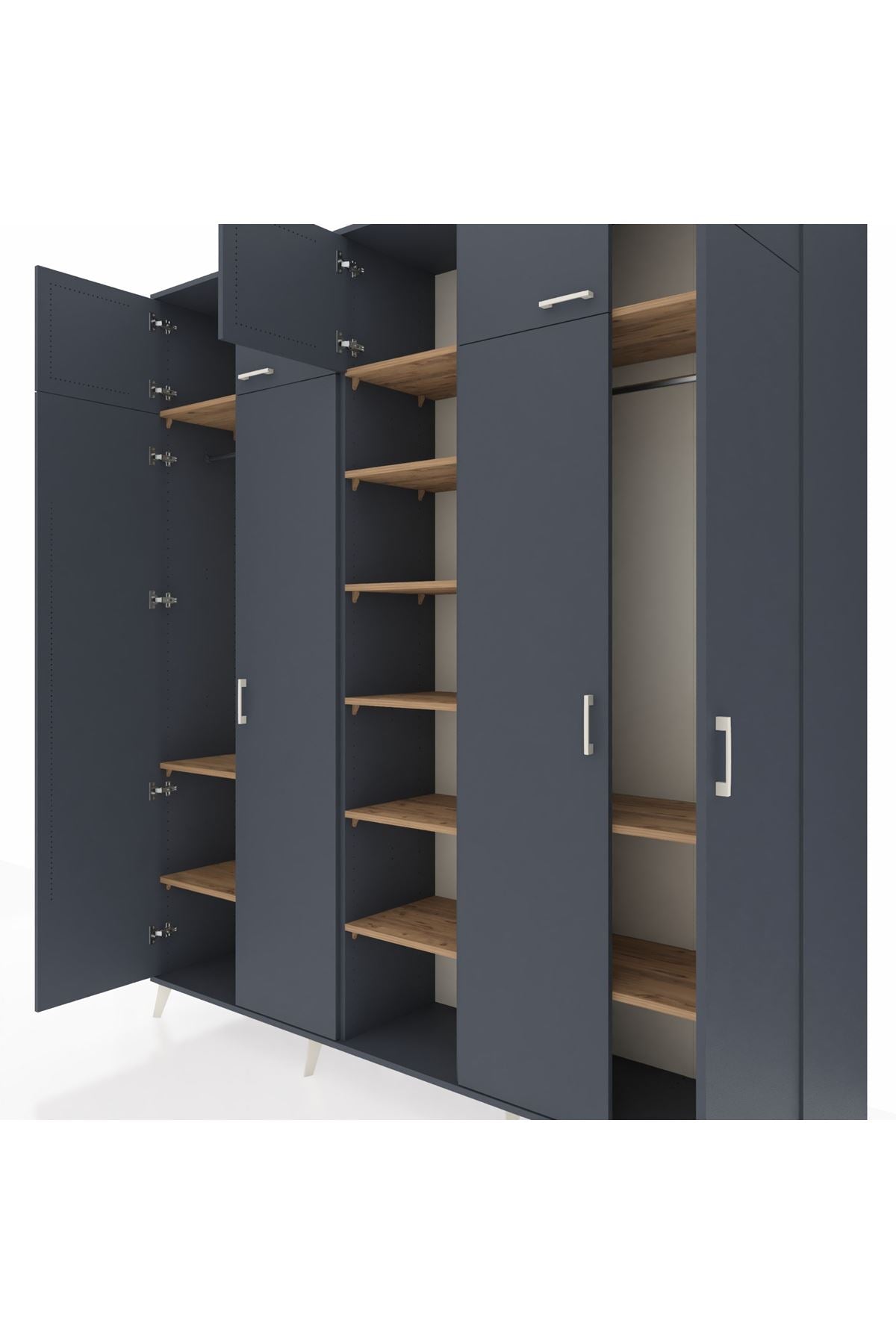 Hyperion Dolap 12 Raflı 9 Kapaklı 2 Askılı 220x44x243 Antrasit-Antrasit/Çam