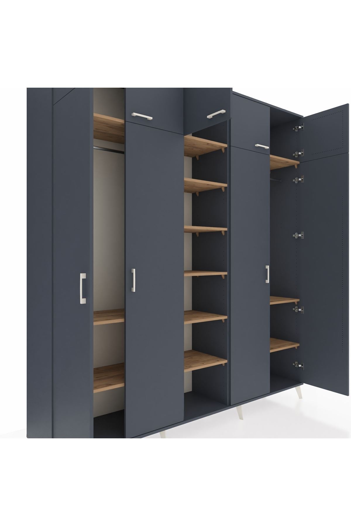 Hyperion Dolap 12 Raflı 9 Kapaklı 2 Askılı 220x44x243 Antrasit-Antrasit/Çam