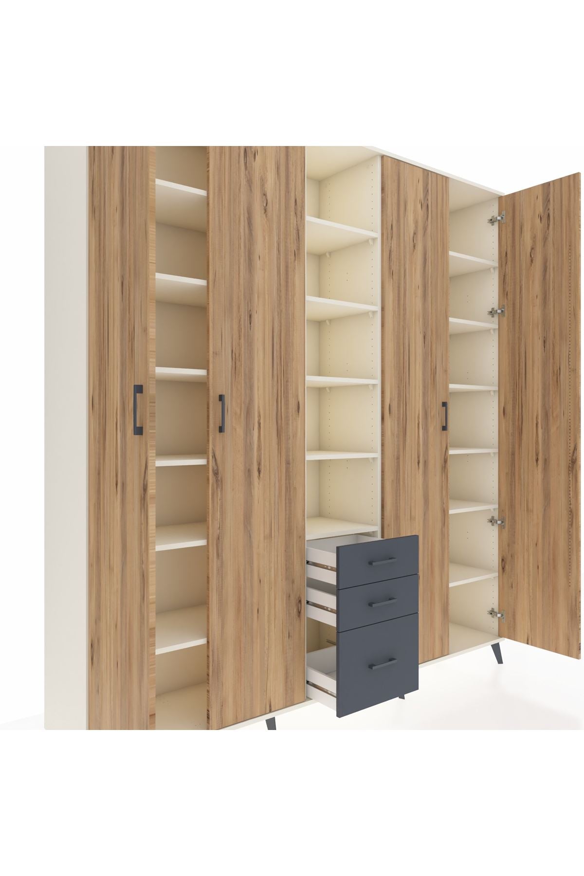 Hyperion Dolap 17 Raflı 3 Çekmeceli 4 Kapaklı 220x44x243 Aytaşı-Çam/Antrasit