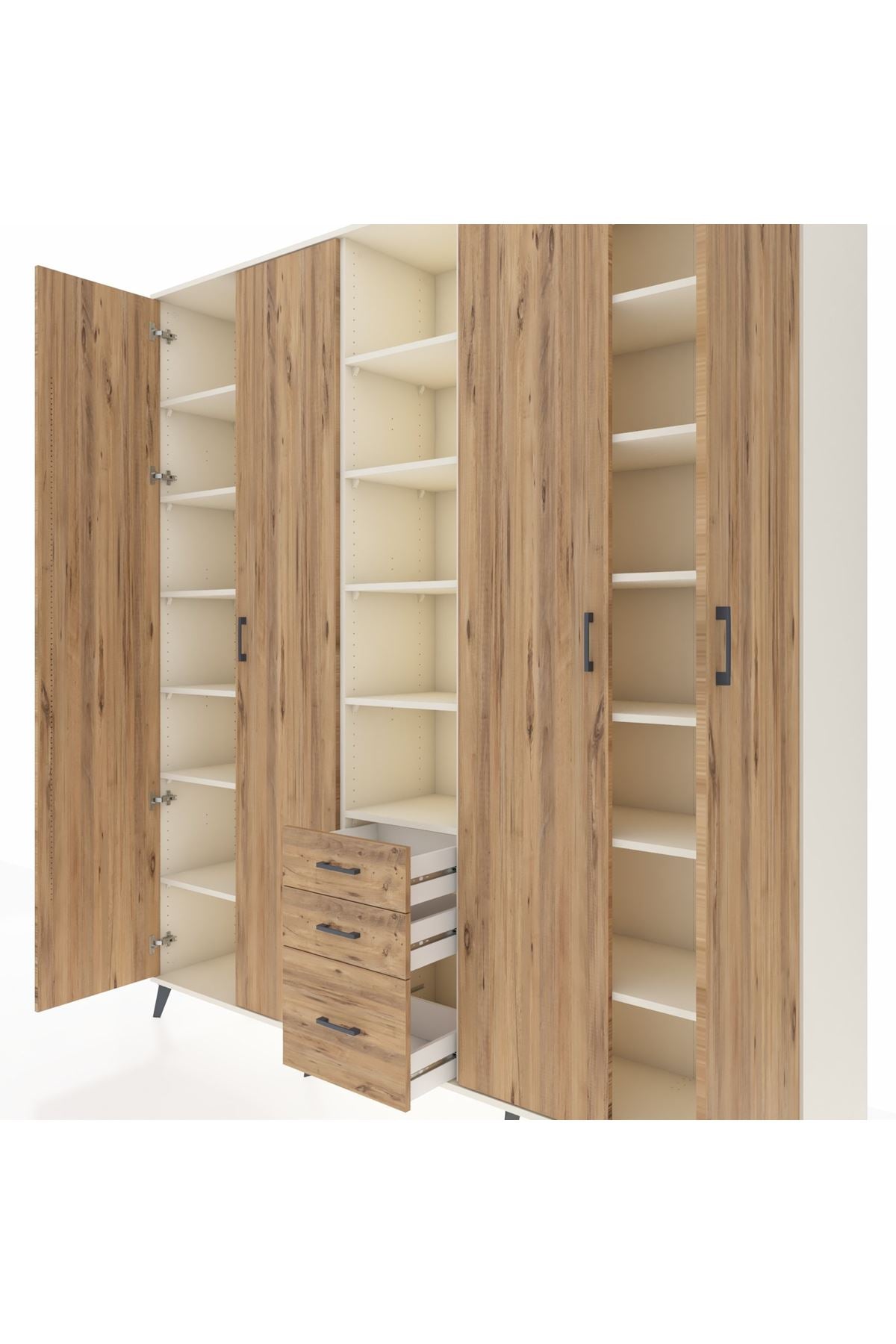 Hyperion Dolap 17 Raflı 3 Çekmeceli 4 Kapaklı 220x44x243 Aytaşı-Çam/Çam