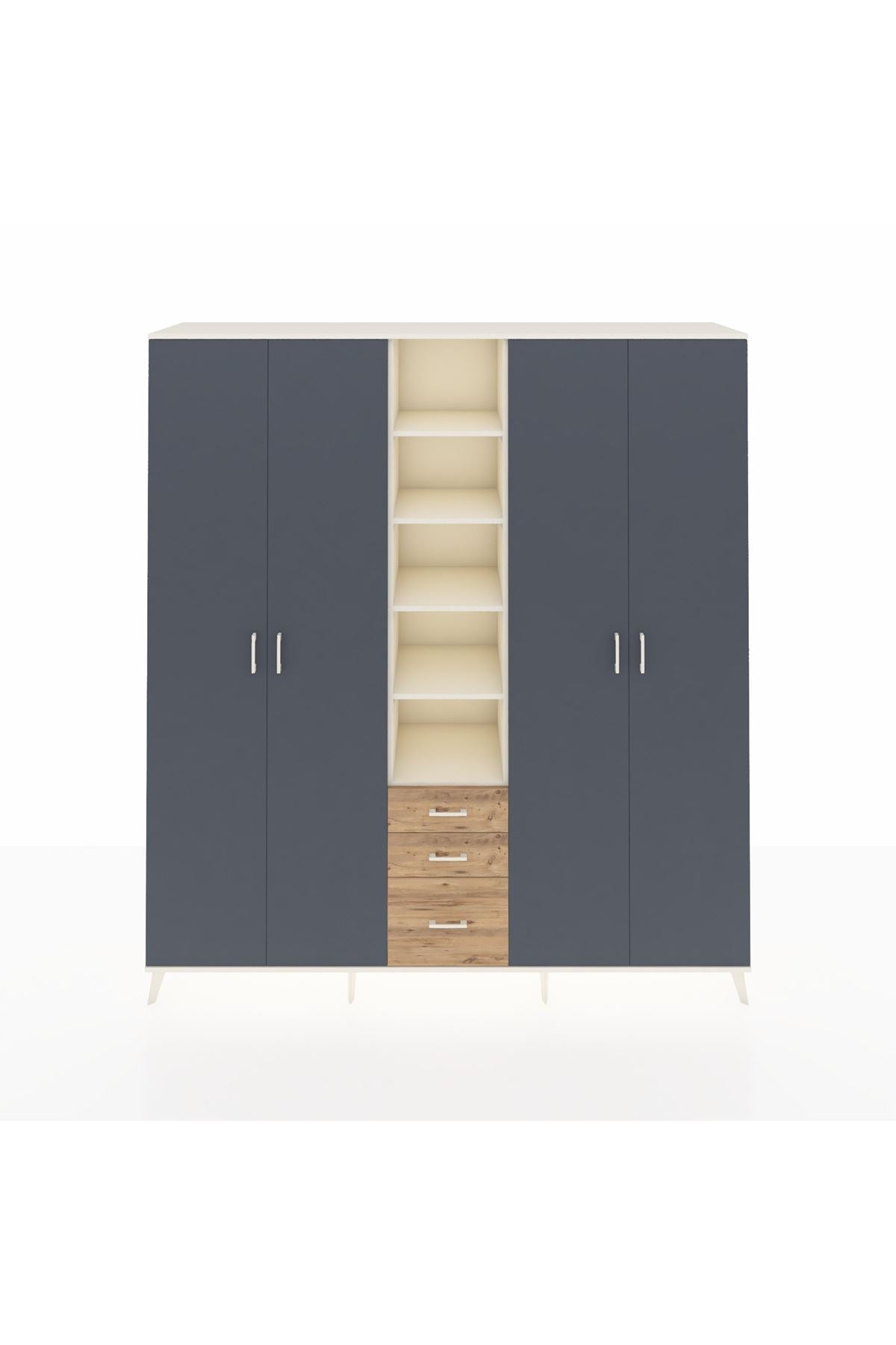 Hyperion Dolap 17 Raflı 3 Çekmeceli 4 Kapaklı 220x44x243 Aytaşı-Antrasit/Çam