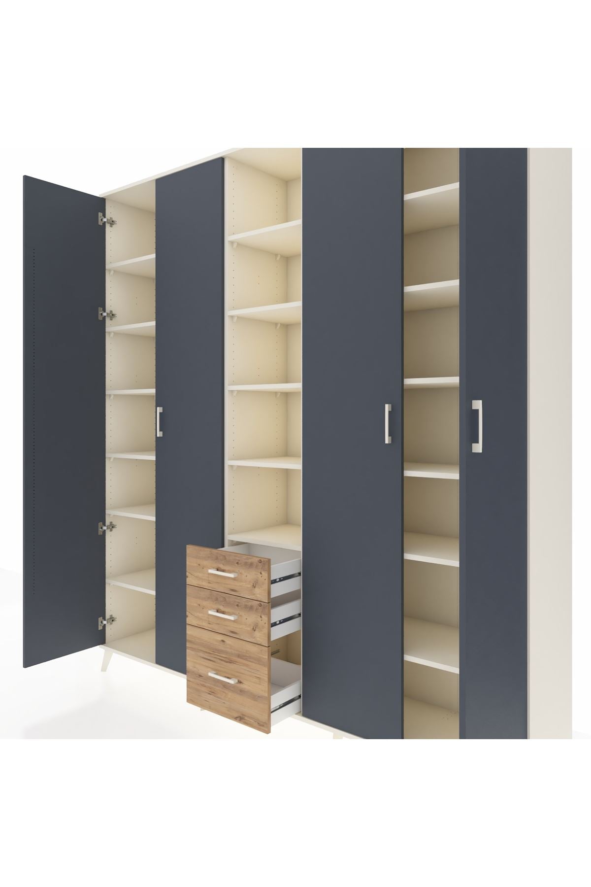 Hyperion Dolap 17 Raflı 3 Çekmeceli 4 Kapaklı 220x44x243 Aytaşı-Antrasit/Çam