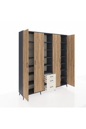 Hyperion Dolap 17 Raflı 3 Çekmeceli 4 Kapaklı 220x44x243 Antrasit-Çam/Aytaşı