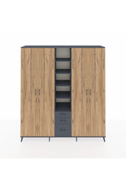 Hyperion Dolap 17 Raflı 3 Çekmeceli 4 Kapaklı 220x44x243 Antrasit-Çam/Antrasit
