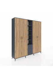 Hyperion Dolap 17 Raflı 3 Çekmeceli 4 Kapaklı 220x44x243 Antrasit-Çam/Antrasit