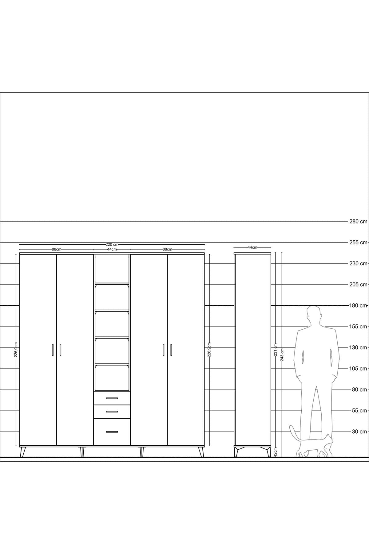 Hyperion Dolap 17 Raflı 3 Çekmeceli 4 Kapaklı 220x44x243 - S553M017V11B