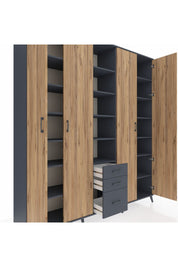 Hyperion Dolap 17 Raflı 3 Çekmeceli 4 Kapaklı 220x44x243 Antrasit-Çam/Antrasit