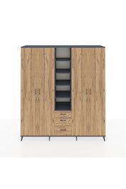 Hyperion Dolap 17 Raflı 3 Çekmeceli 4 Kapaklı 220x44x243 Antrasit-Çam/Çam