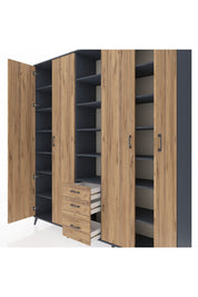 Hyperion Dolap 17 Raflı 3 Çekmeceli 4 Kapaklı 220x44x243 Antrasit-Çam/Çam
