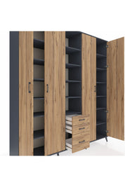 Hyperion Dolap 17 Raflı 3 Çekmeceli 4 Kapaklı 220x44x243 Antrasit-Çam/Çam