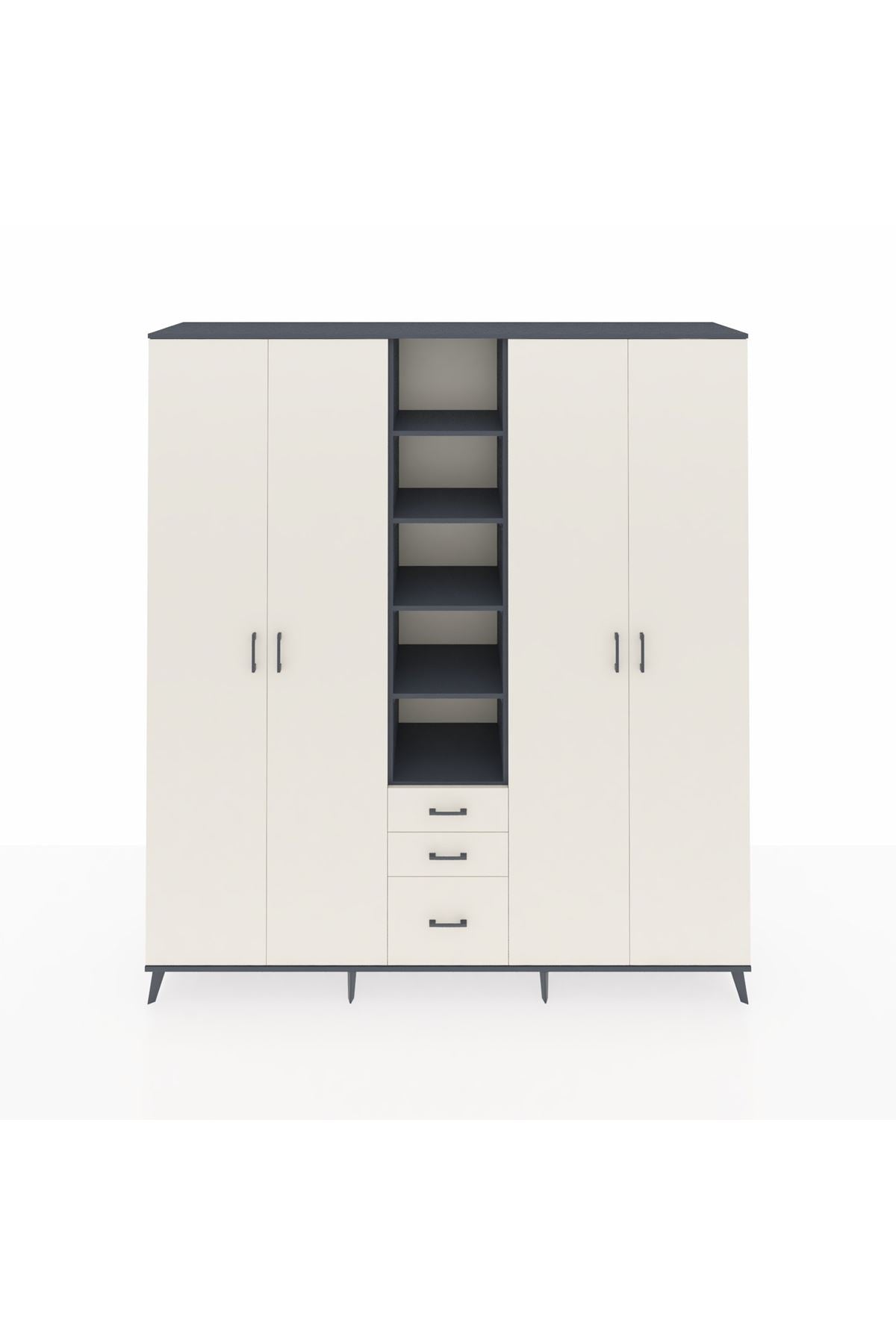 Hyperion Dolap 17 Raflı 3 Çekmeceli 4 Kapaklı 220x44x243 Antrasit-Aytaşı/Aytaşı