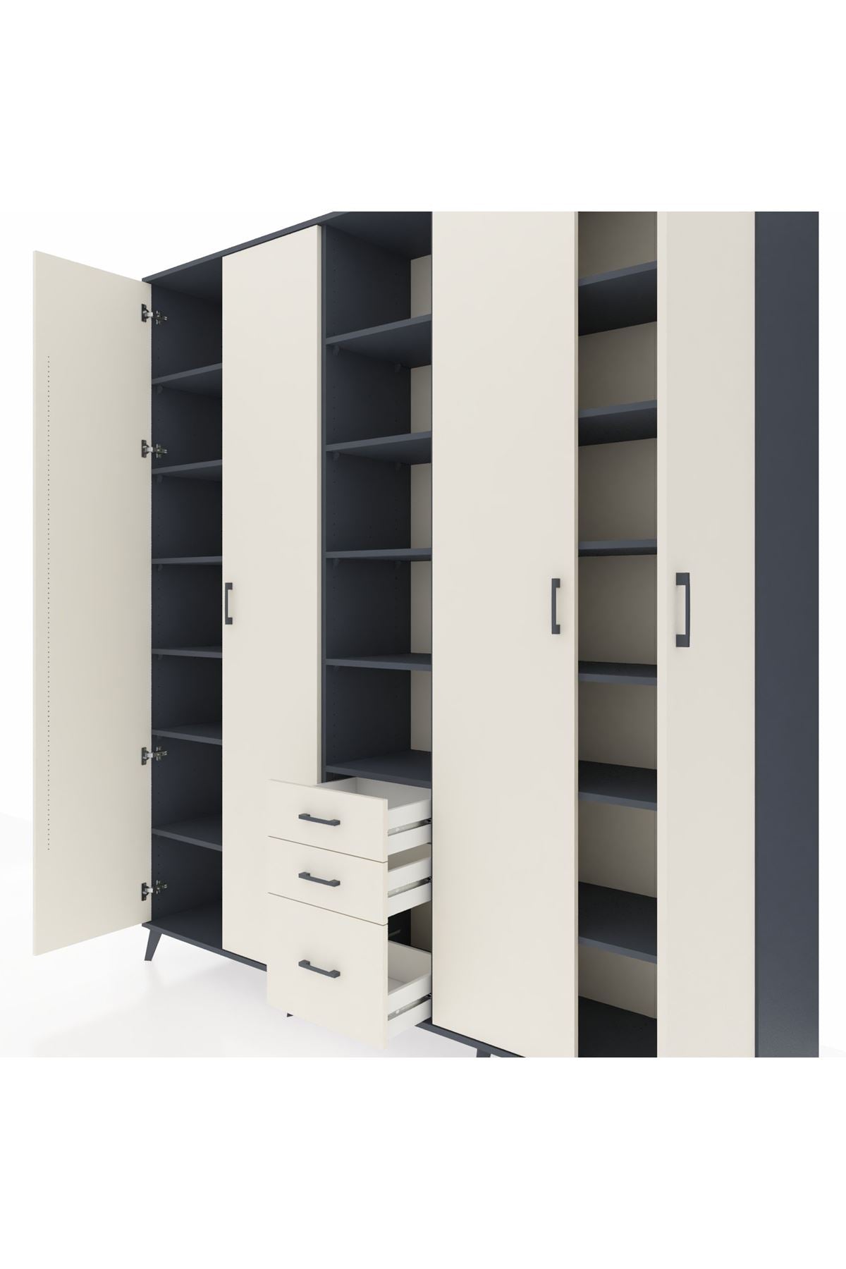 Hyperion Dolap 17 Raflı 3 Çekmeceli 4 Kapaklı 220x44x243 Antrasit-Aytaşı/Aytaşı