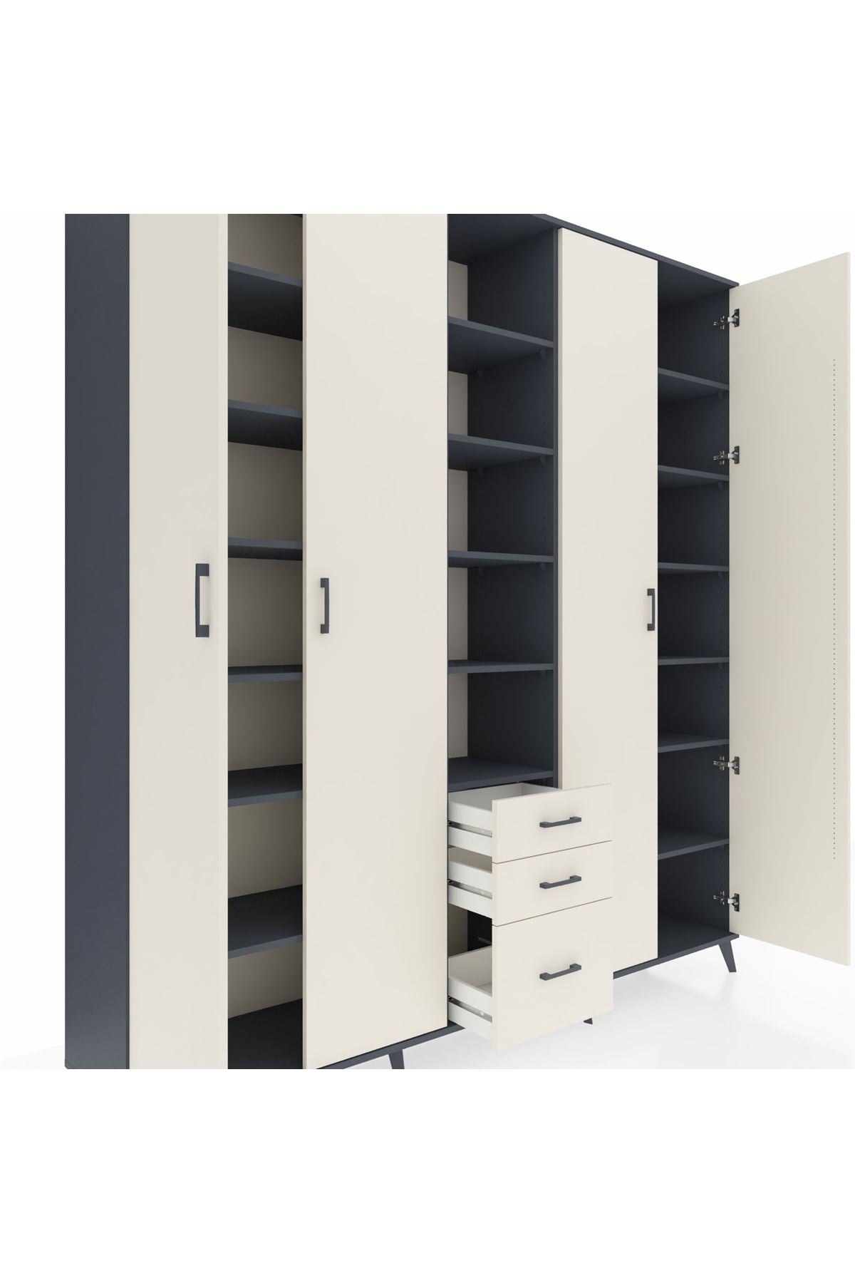 Hyperion Dolap 17 Raflı 3 Çekmeceli 4 Kapaklı 220x44x243 Antrasit-Aytaşı/Aytaşı