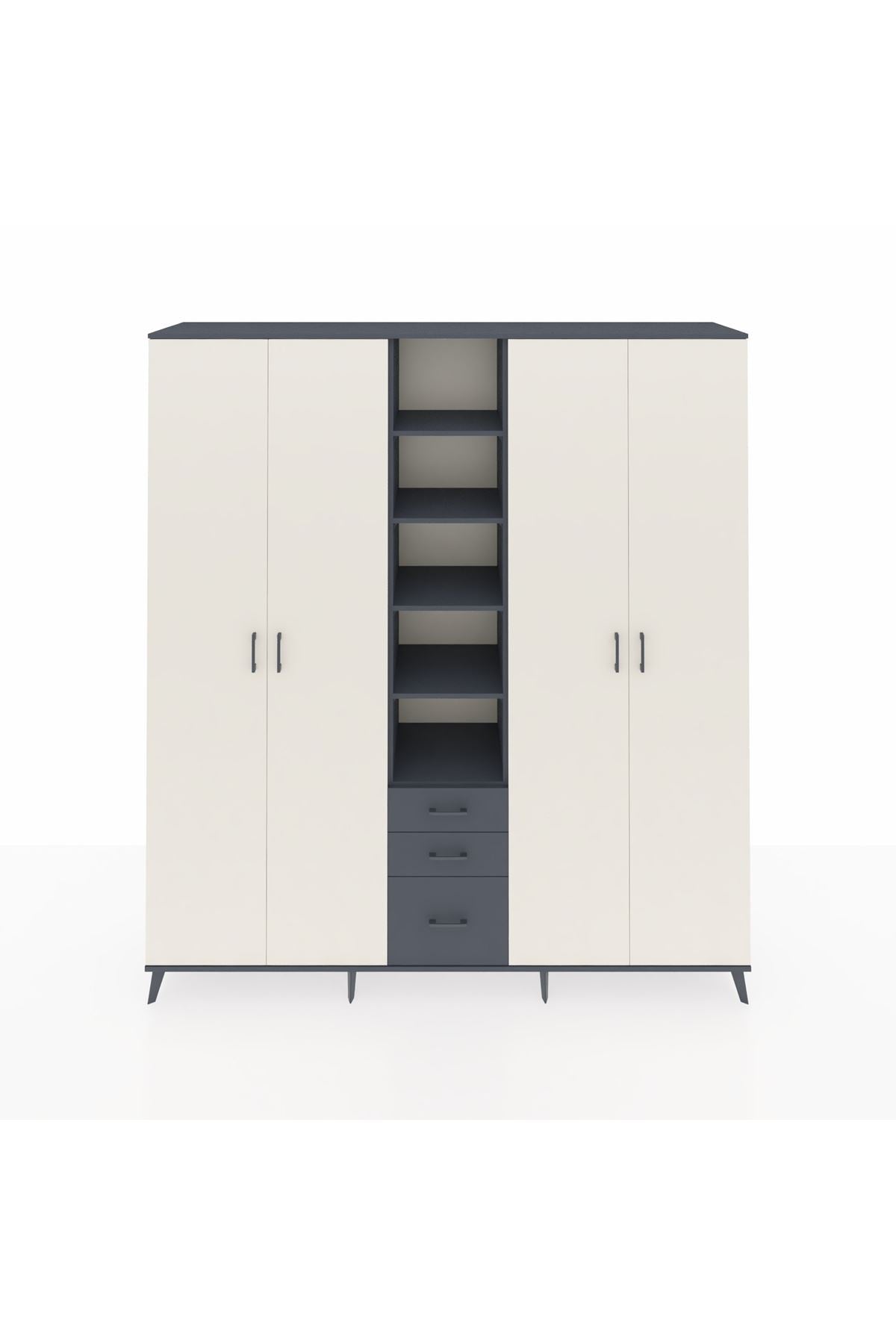 Hyperion Dolap 17 Raflı 3 Çekmeceli 4 Kapaklı 220x44x243 Antrasit-Aytaşı/Antrasit