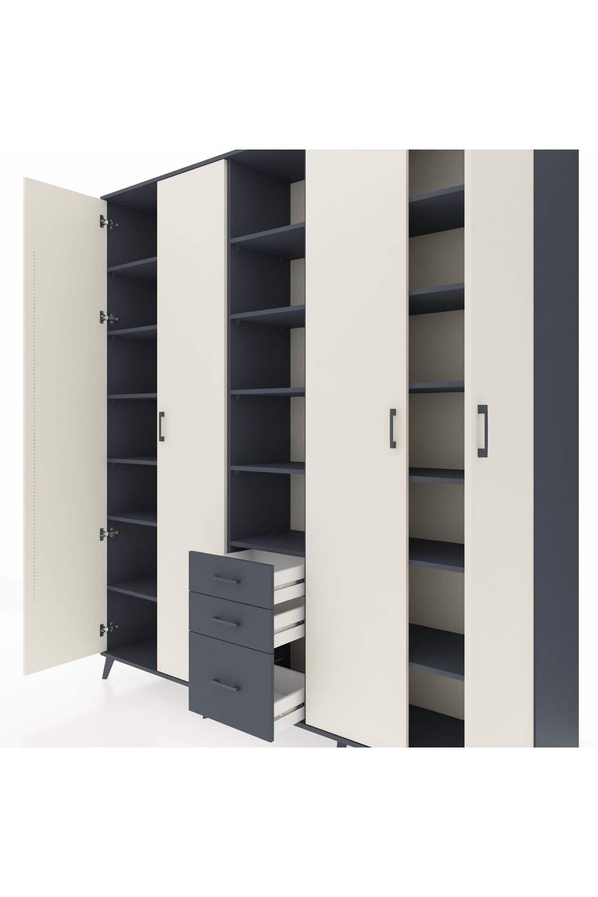 Hyperion Dolap 17 Raflı 3 Çekmeceli 4 Kapaklı 220x44x243 Antrasit-Aytaşı/Antrasit
