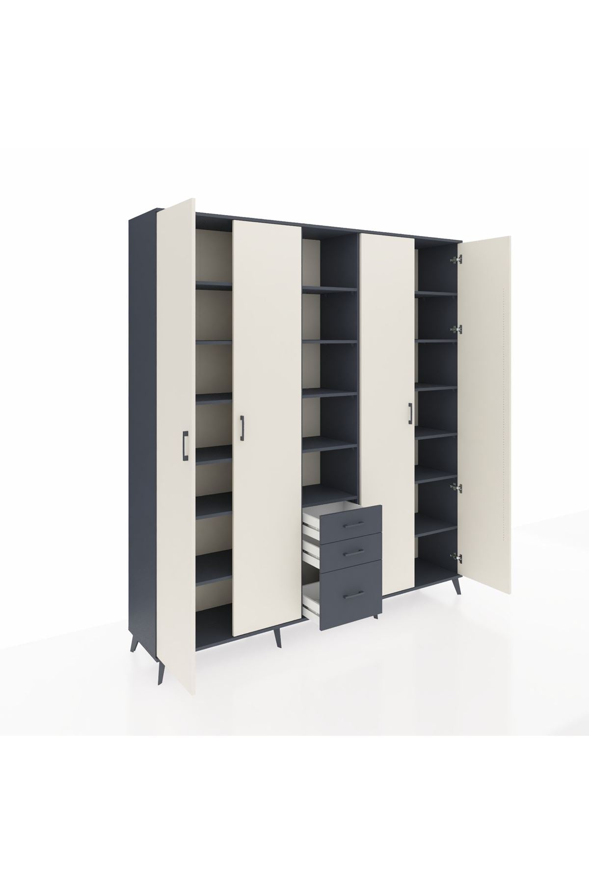 Hyperion Dolap 17 Raflı 3 Çekmeceli 4 Kapaklı 220x44x243 Antrasit-Aytaşı/Antrasit