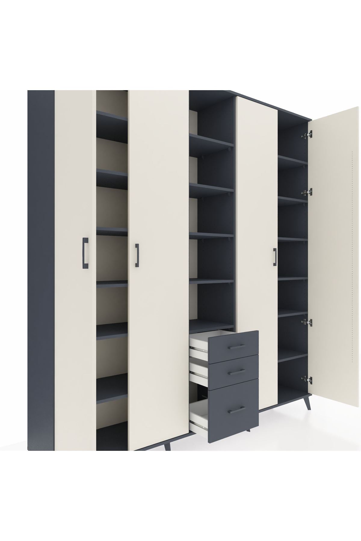 Hyperion Dolap 17 Raflı 3 Çekmeceli 4 Kapaklı 220x44x243 Antrasit-Aytaşı/Antrasit