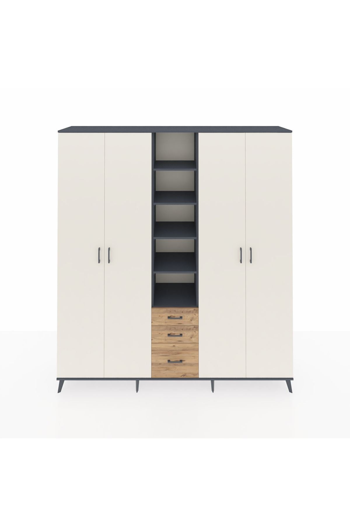 Hyperion Dolap 17 Raflı 3 Çekmeceli 4 Kapaklı 220x44x243 Antrasit-Aytaşı/Çam