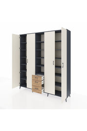Hyperion Dolap 17 Raflı 3 Çekmeceli 4 Kapaklı 220x44x243 Antrasit-Aytaşı/Çam