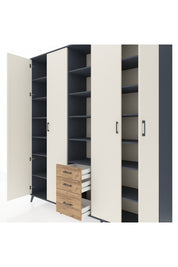 Hyperion Dolap 17 Raflı 3 Çekmeceli 4 Kapaklı 220x44x243 Antrasit-Aytaşı/Çam