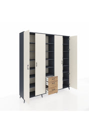 Hyperion Dolap 17 Raflı 3 Çekmeceli 4 Kapaklı 220x44x243 Antrasit-Aytaşı/Çam