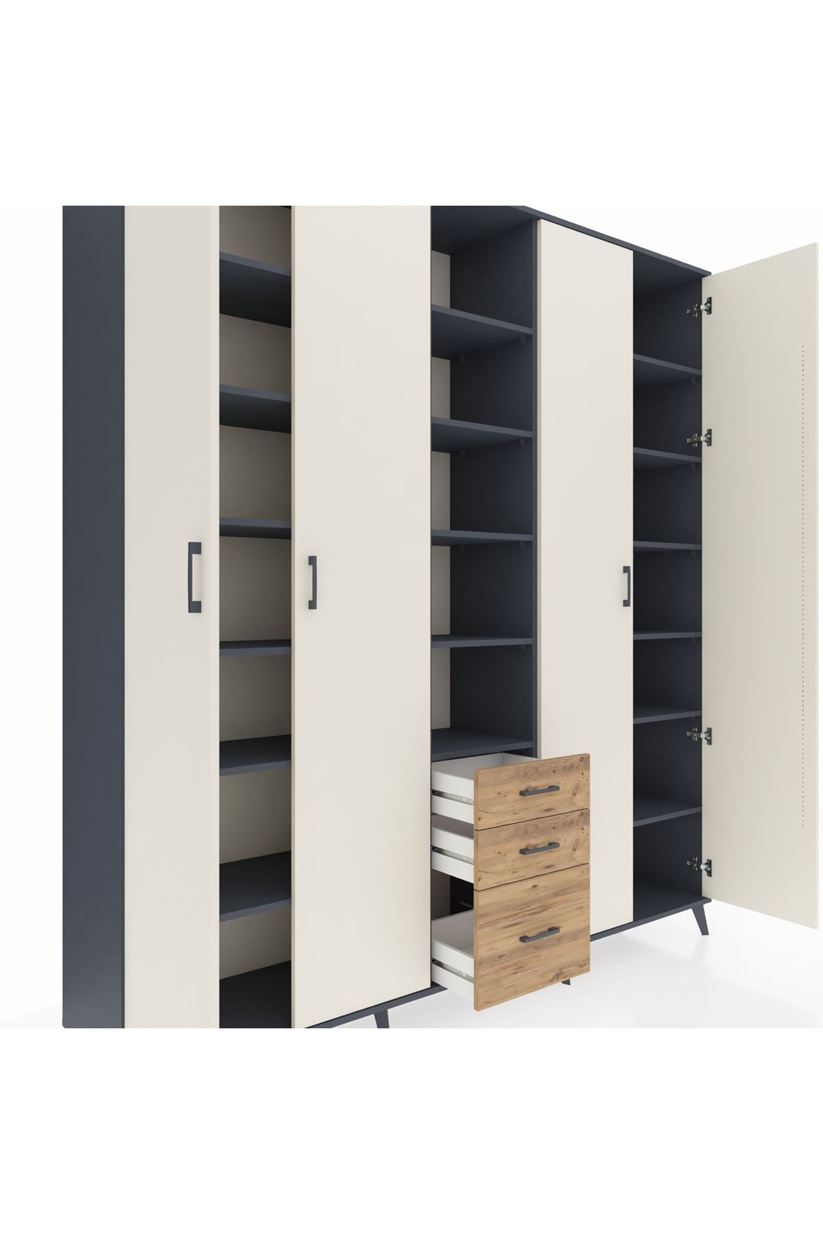 Hyperion Dolap 17 Raflı 3 Çekmeceli 4 Kapaklı 220x44x243 Antrasit-Aytaşı/Çam