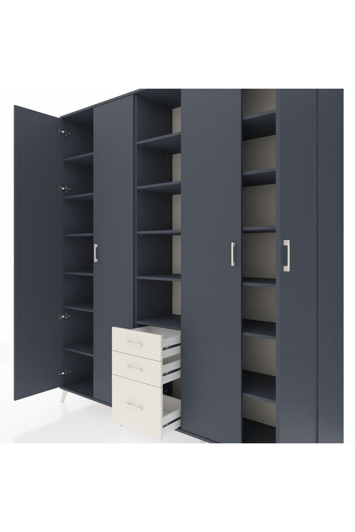 Hyperion Dolap 17 Raflı 3 Çekmeceli 4 Kapaklı 220x44x243 Antrasit-Antrasit/Aytaşı