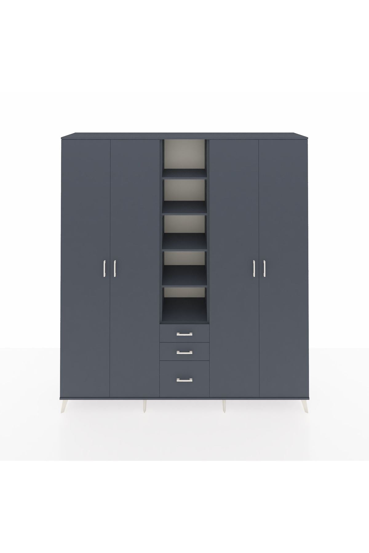 Hyperion Dolap 17 Raflı 3 Çekmeceli 4 Kapaklı 220x44x243 Antrasit-Antrasit/Antrasit