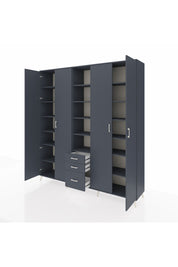 Hyperion Dolap 17 Raflı 3 Çekmeceli 4 Kapaklı 220x44x243 Antrasit-Antrasit/Antrasit