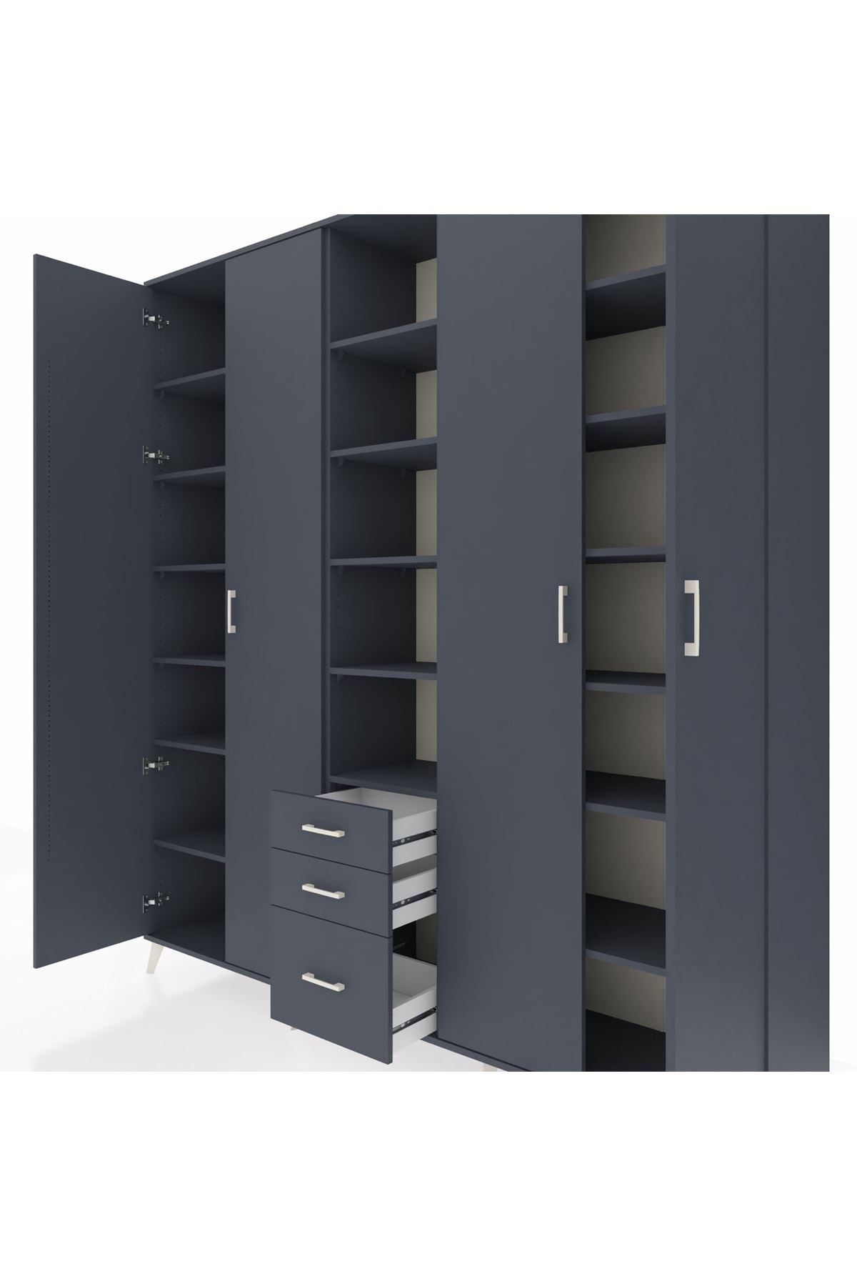 Hyperion Dolap 17 Raflı 3 Çekmeceli 4 Kapaklı 220x44x243 Antrasit-Antrasit/Antrasit
